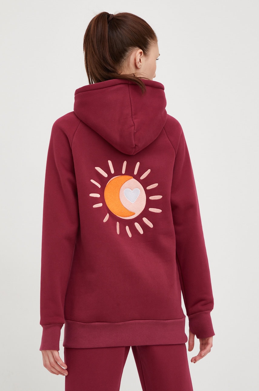 Femi stories bluza till femei, culoarea bordo, cu glugă, cu imprimeu