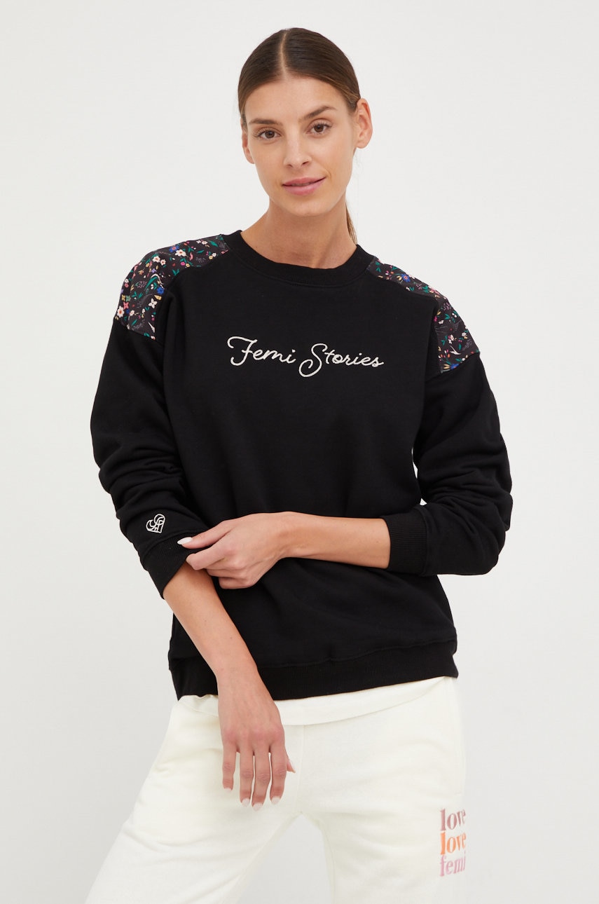 Femi stories hanorac de bumbac femei, culoarea negru, cu imprimeu