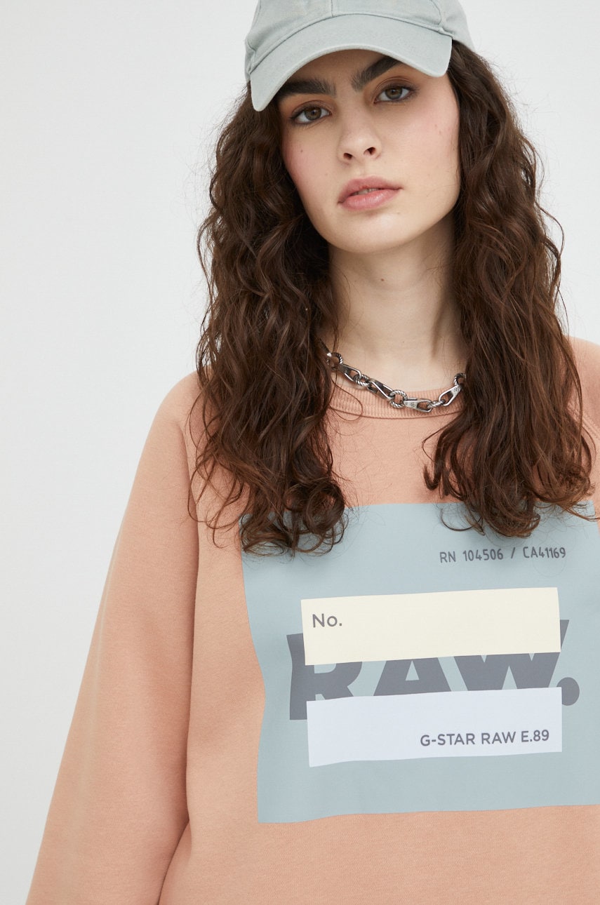 G-star raw bluza femei, culoarea portocaliu, cu imprimeu