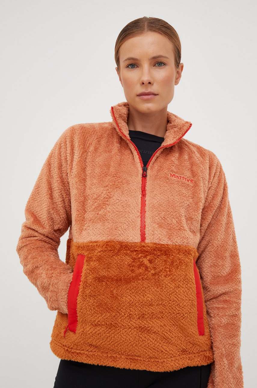 

Спортен суичър Marmot Homestead Fleece в оранжево с десен, Оранжев