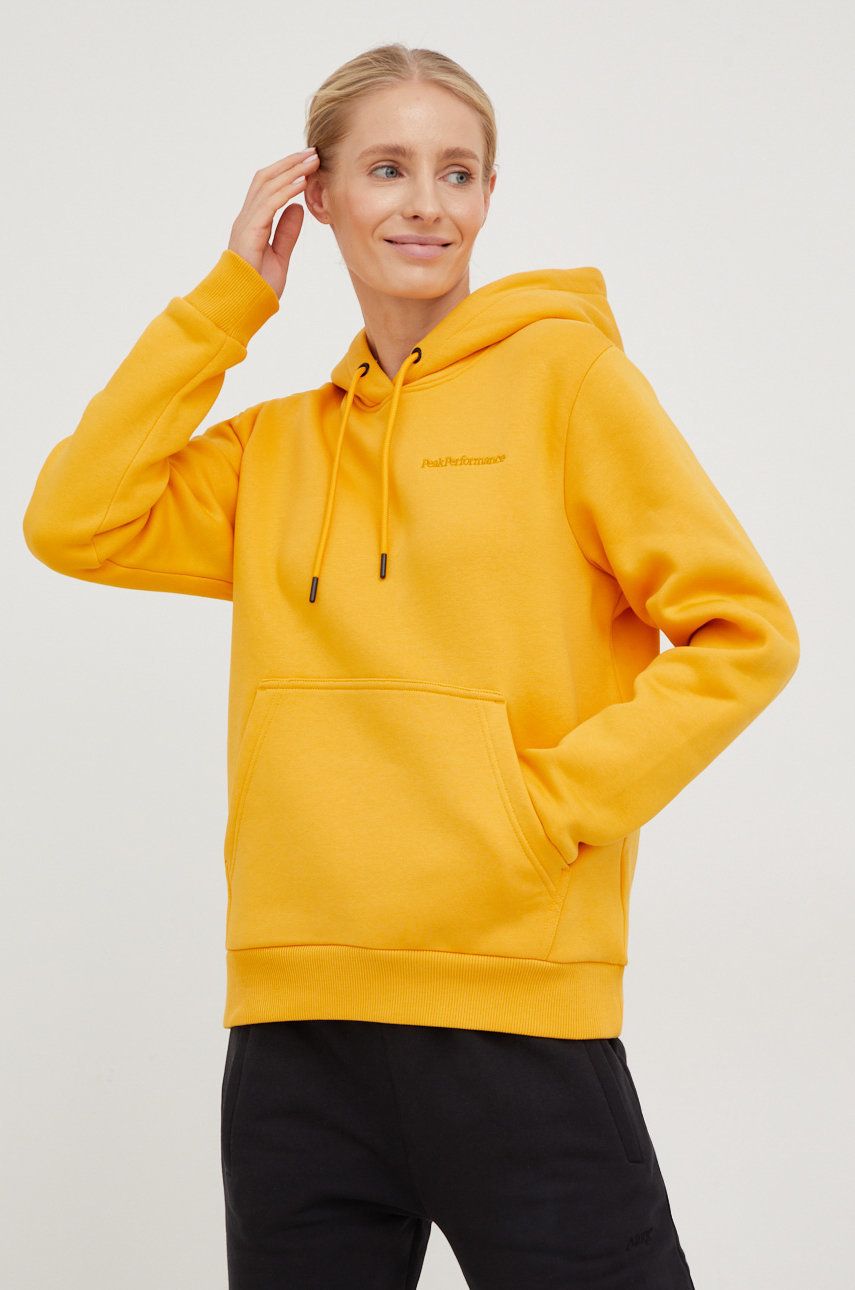 Peak Performance bluza femei, culoarea galben, cu glugă, neted answear.ro imagine megaplaza.ro