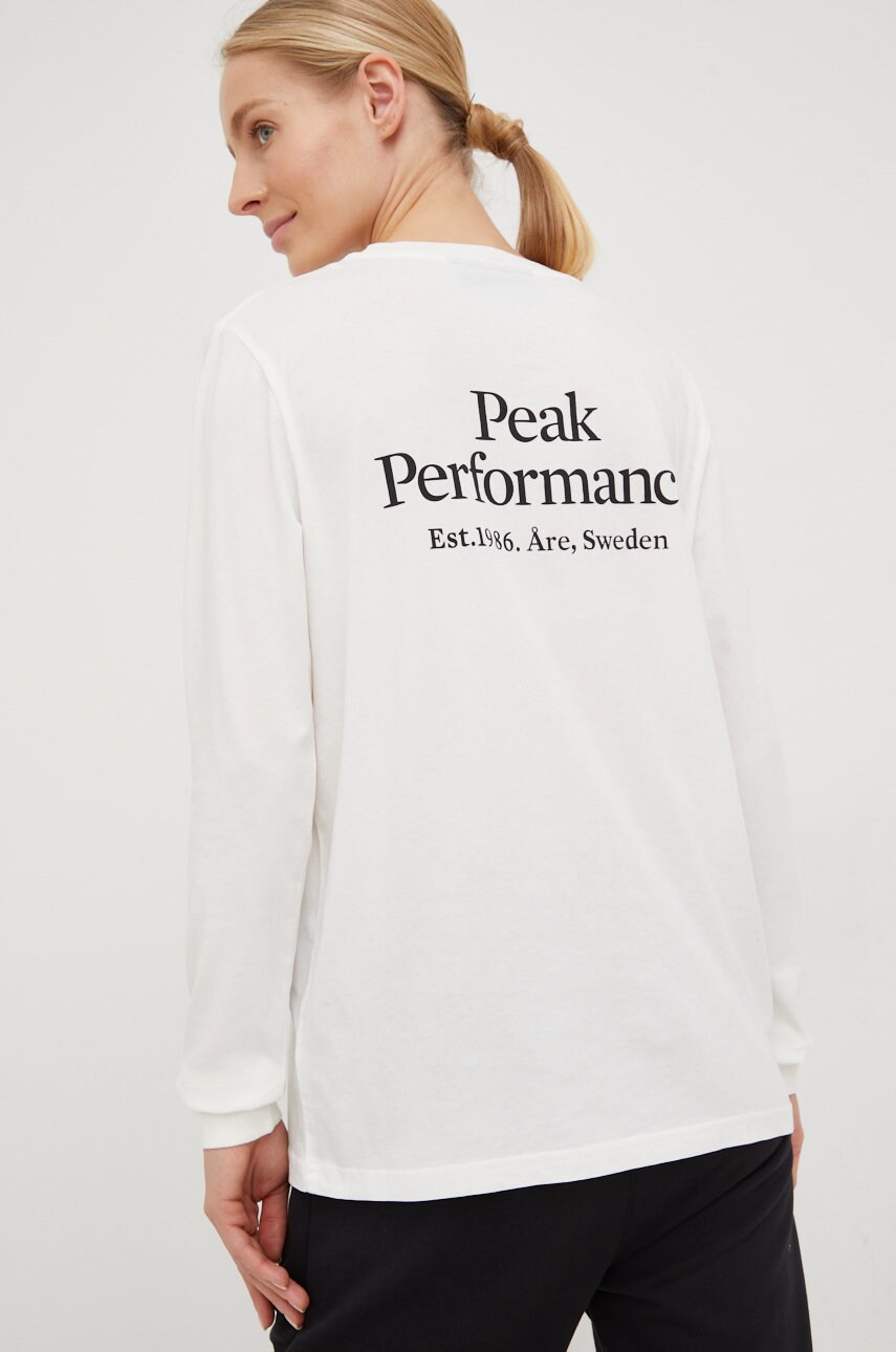 Peak performance longsleeve din bumbac culoarea alb