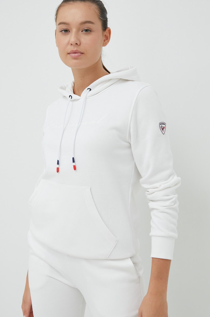 Rossignol bluza femei, culoarea alb, cu glugă, cu imprimeu