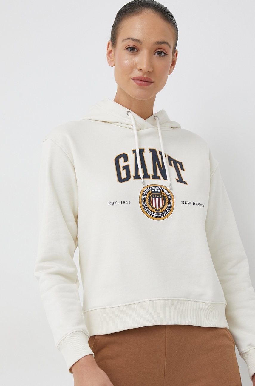 

Суичър Gant в бежово с качулка с принт, Бежов