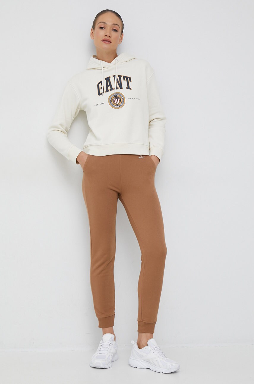 

Кофта Gant женская цвет бежевый с капюшоном с принтом