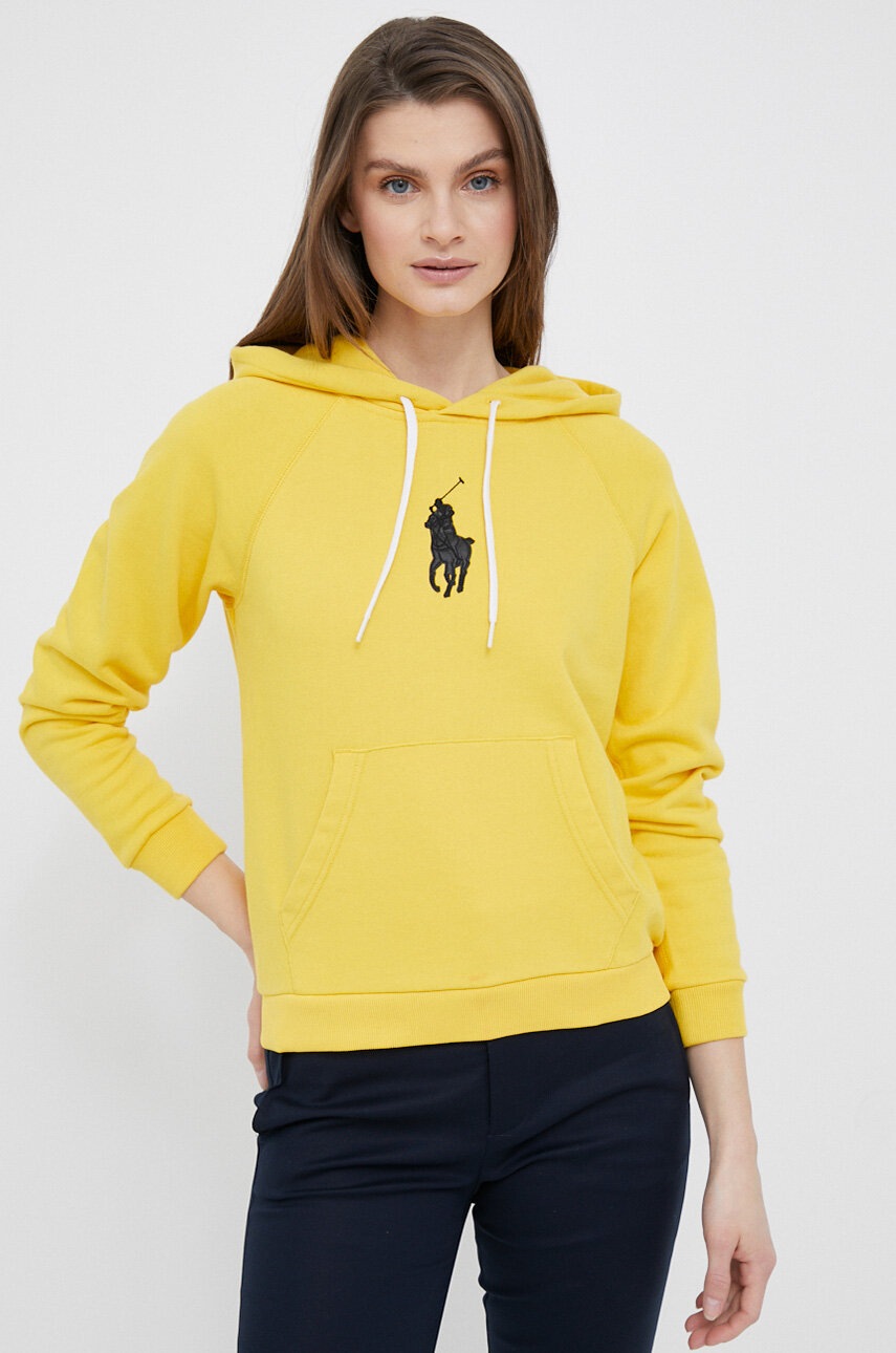 

Памучен суичър Polo Ralph Lauren в жълто с качулка с апликация, Жълт