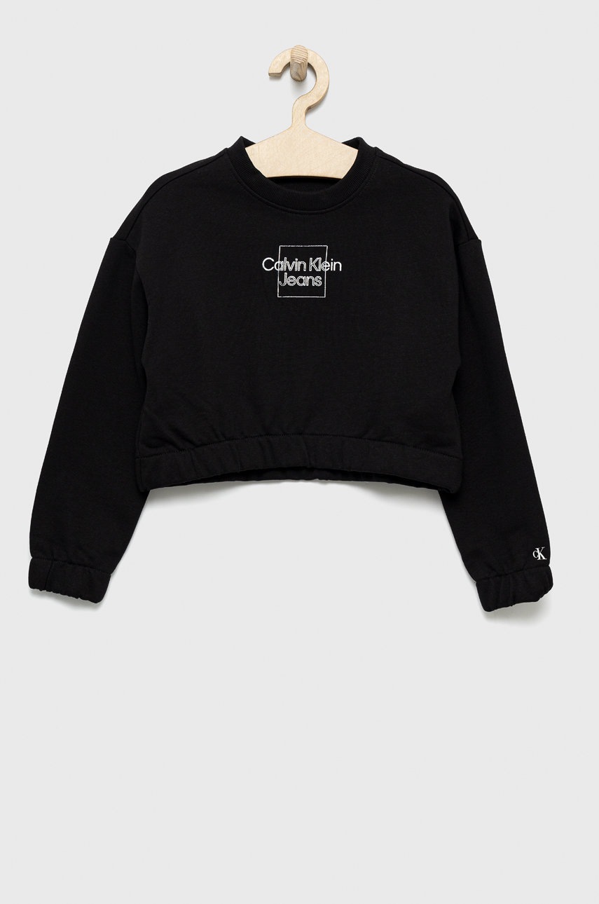 

Детски памучен суичър Calvin Klein Jeans в черно с принт, Черен