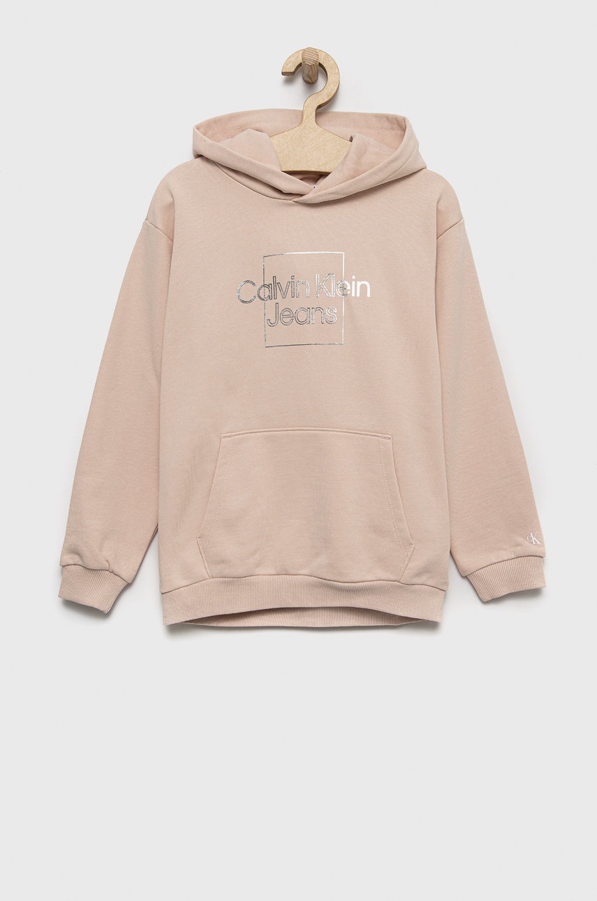 

Детски памучен суичър Calvin Klein Jeans в розово с принт, Розов