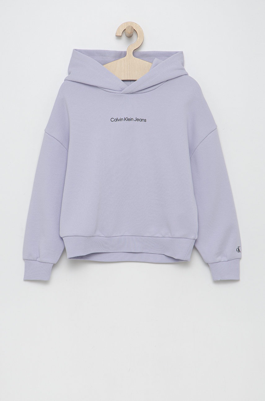 

Детски суичър Calvin Klein Jeans в лилаво с принт, Виолетов