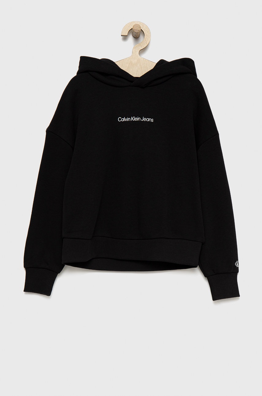 

Детски суичър Calvin Klein Jeans в черно с принт, Черен