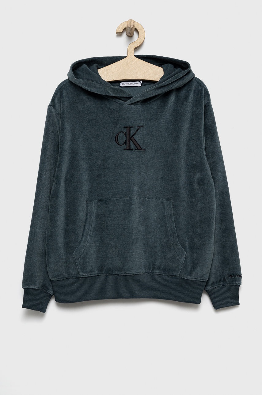 

Детски суичър Calvin Klein Jeans в тюркоазено с апликация, Тюркоазен