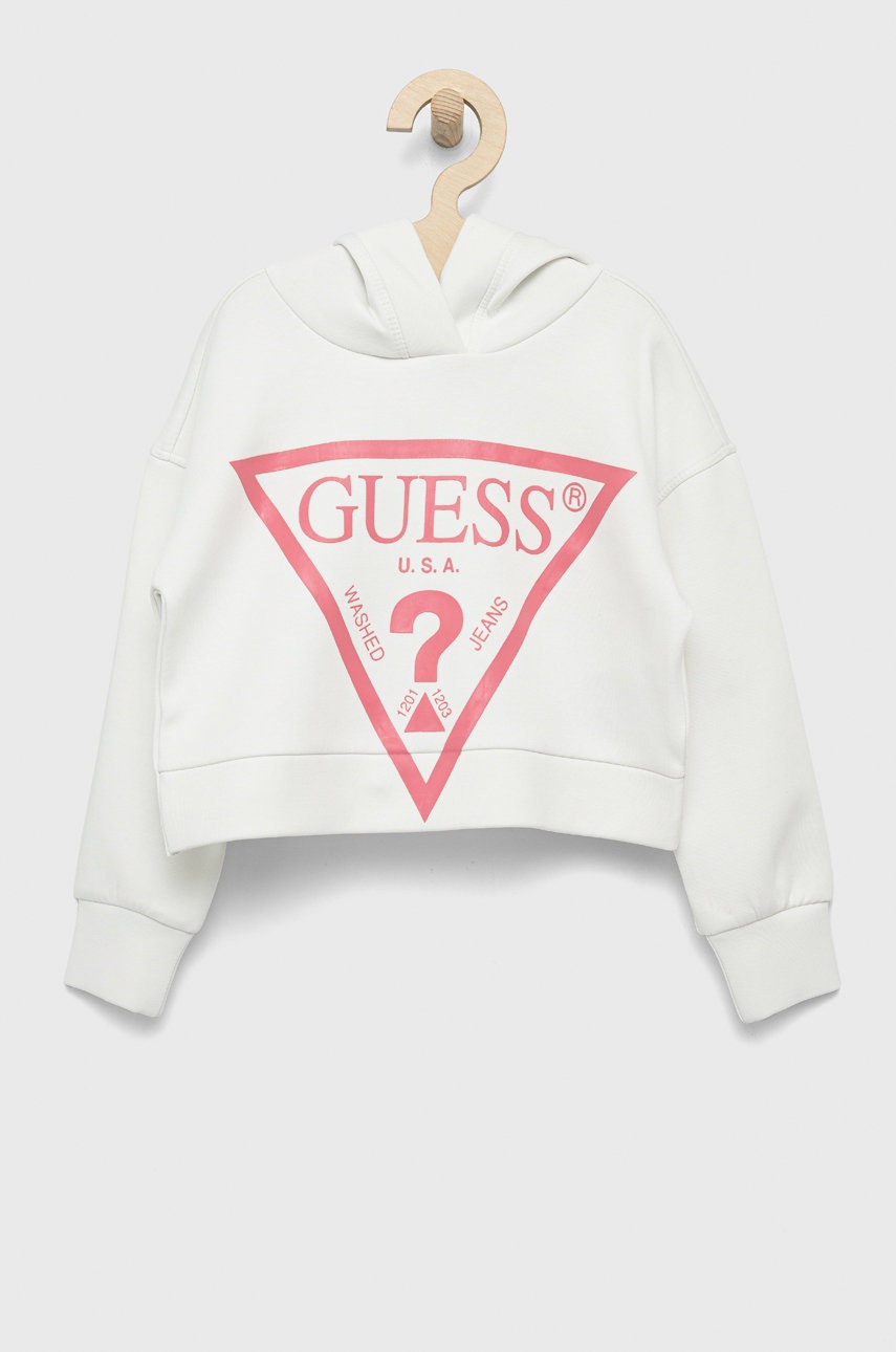 

Детски суичър Guess в бяло с принт, Бял