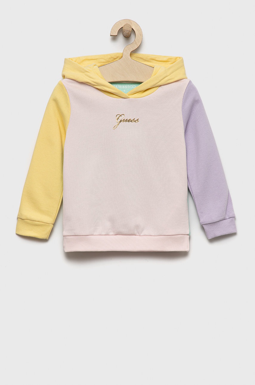 

Детски памучен суичър Guess в розово с десен, Розов