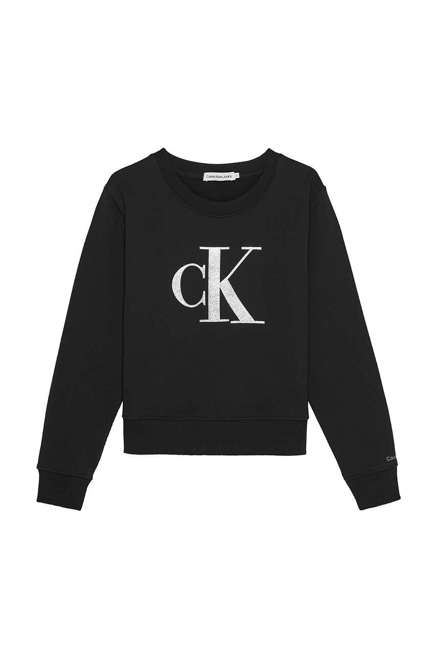

Детски памучен суичър Calvin Klein Jeans в черно с апликация, Черен