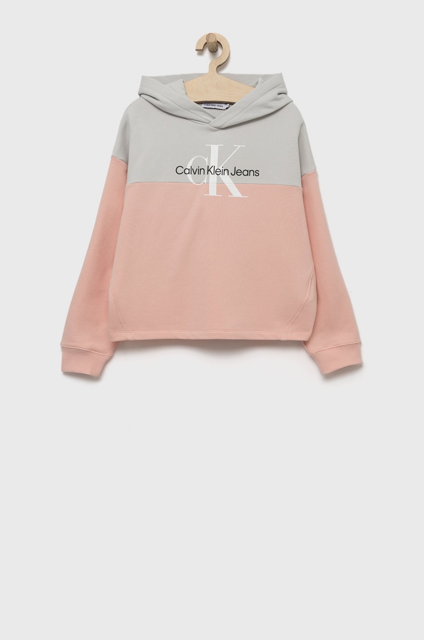 

Детски памучен суичър Calvin Klein Jeans в розово с принт, Розов