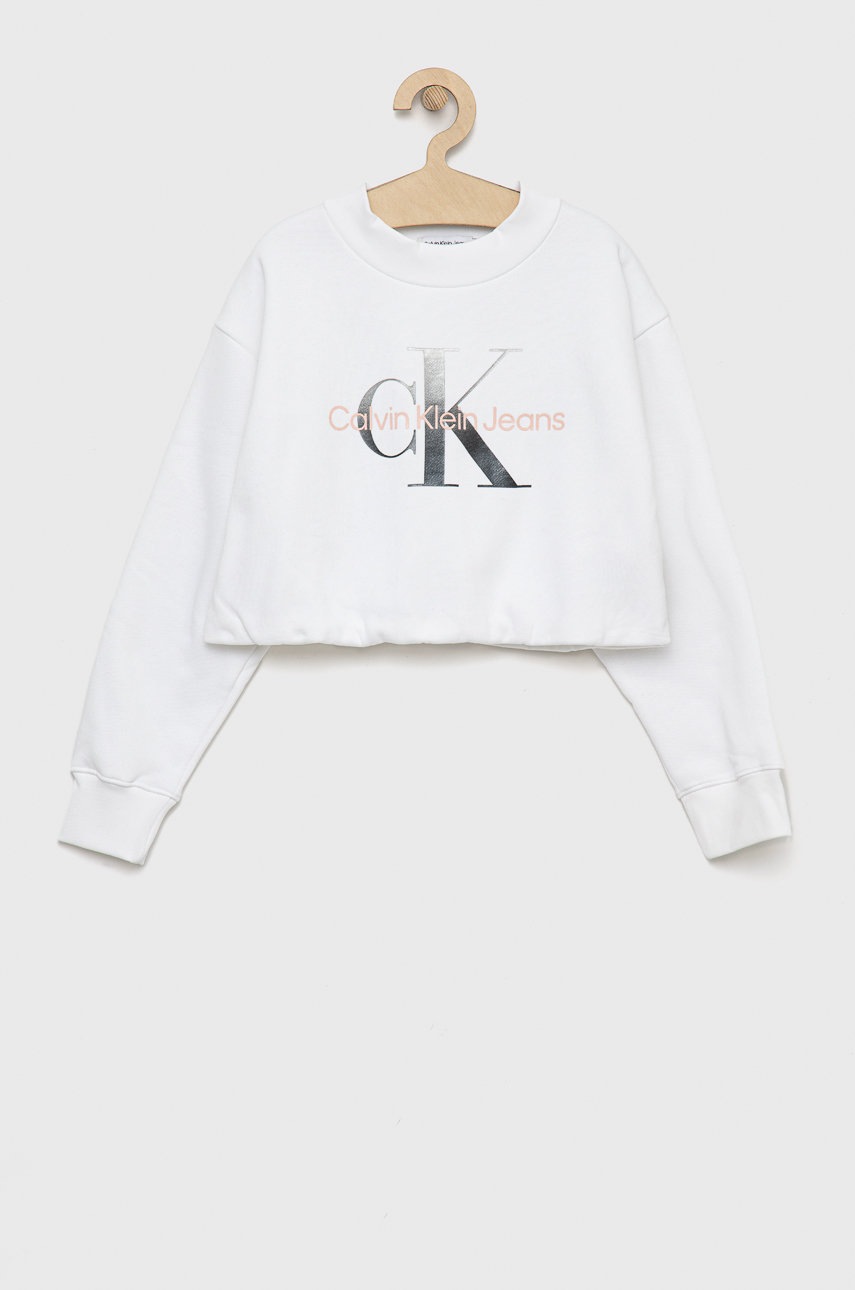 

Детски суичър Calvin Klein Jeans в бяло с принт, Бял