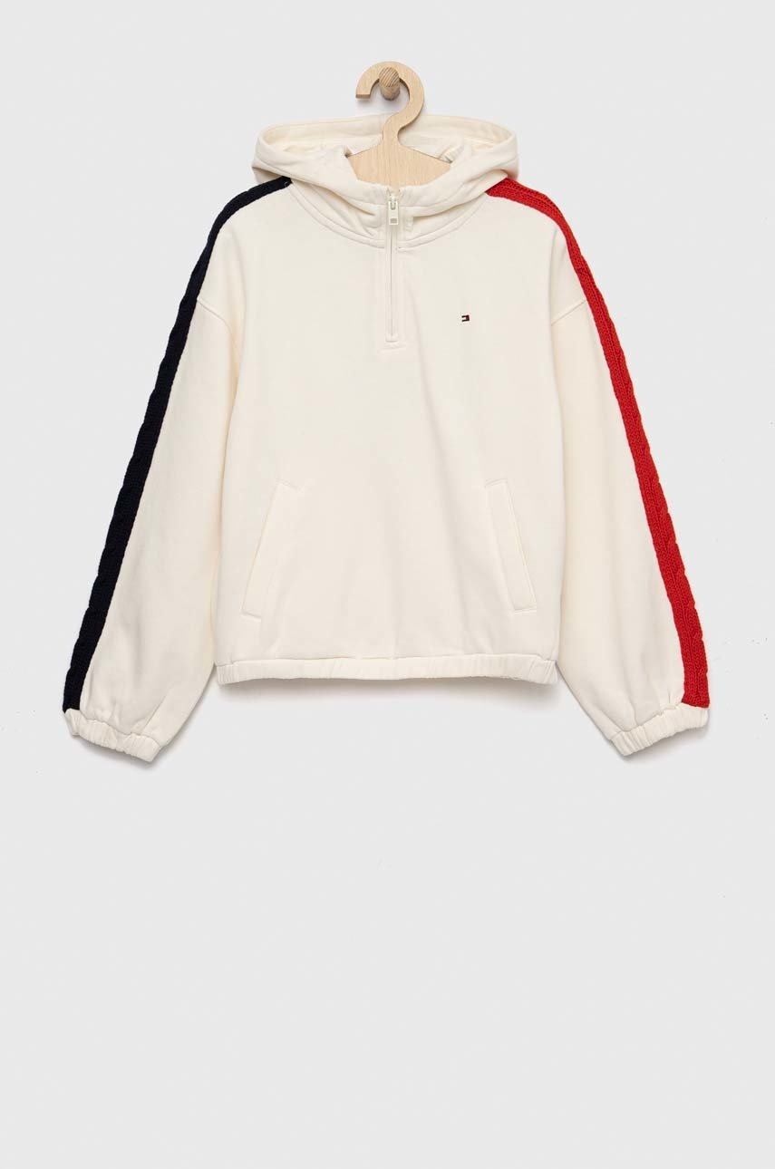 

Дитяча кофта Tommy Hilfiger колір бежевий з капюшоном з аплікацією
