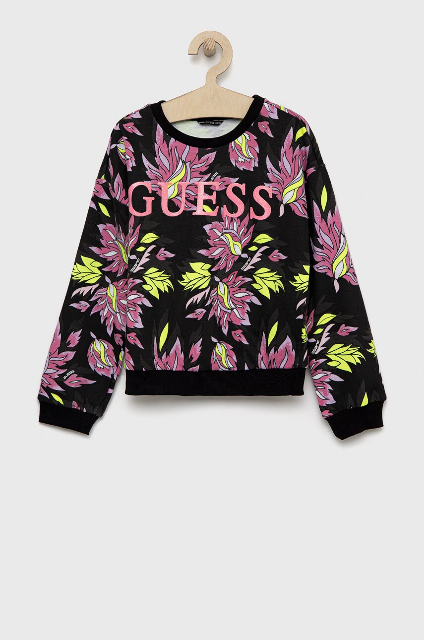 

Детски памучен суичър Guess в лилаво с десен, Виолетов