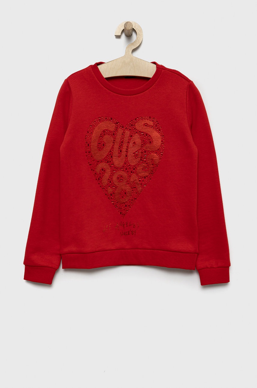 

Детски памучен суичър Guess в червено с апликация, Червен