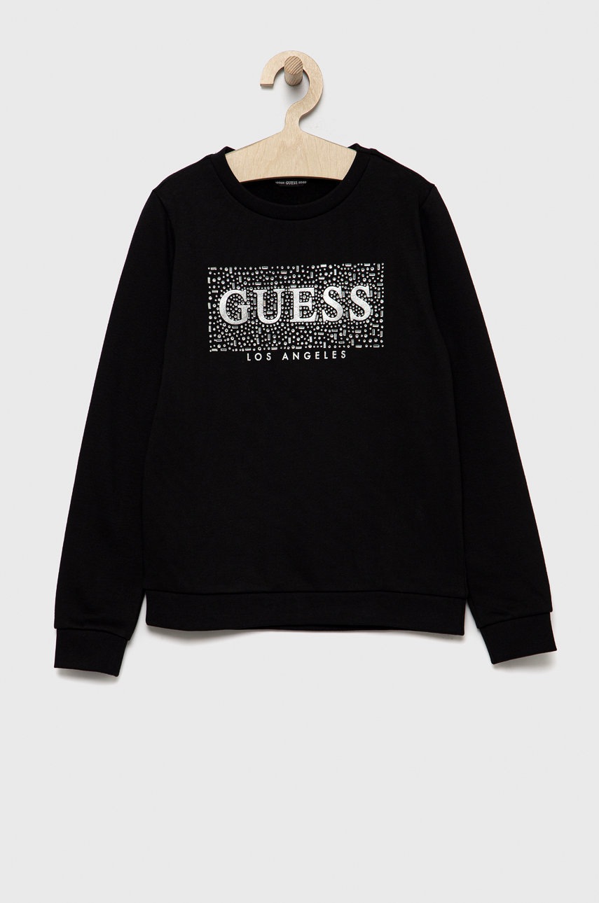 

Детски памучен суичър Guess в черно с апликация, Черен