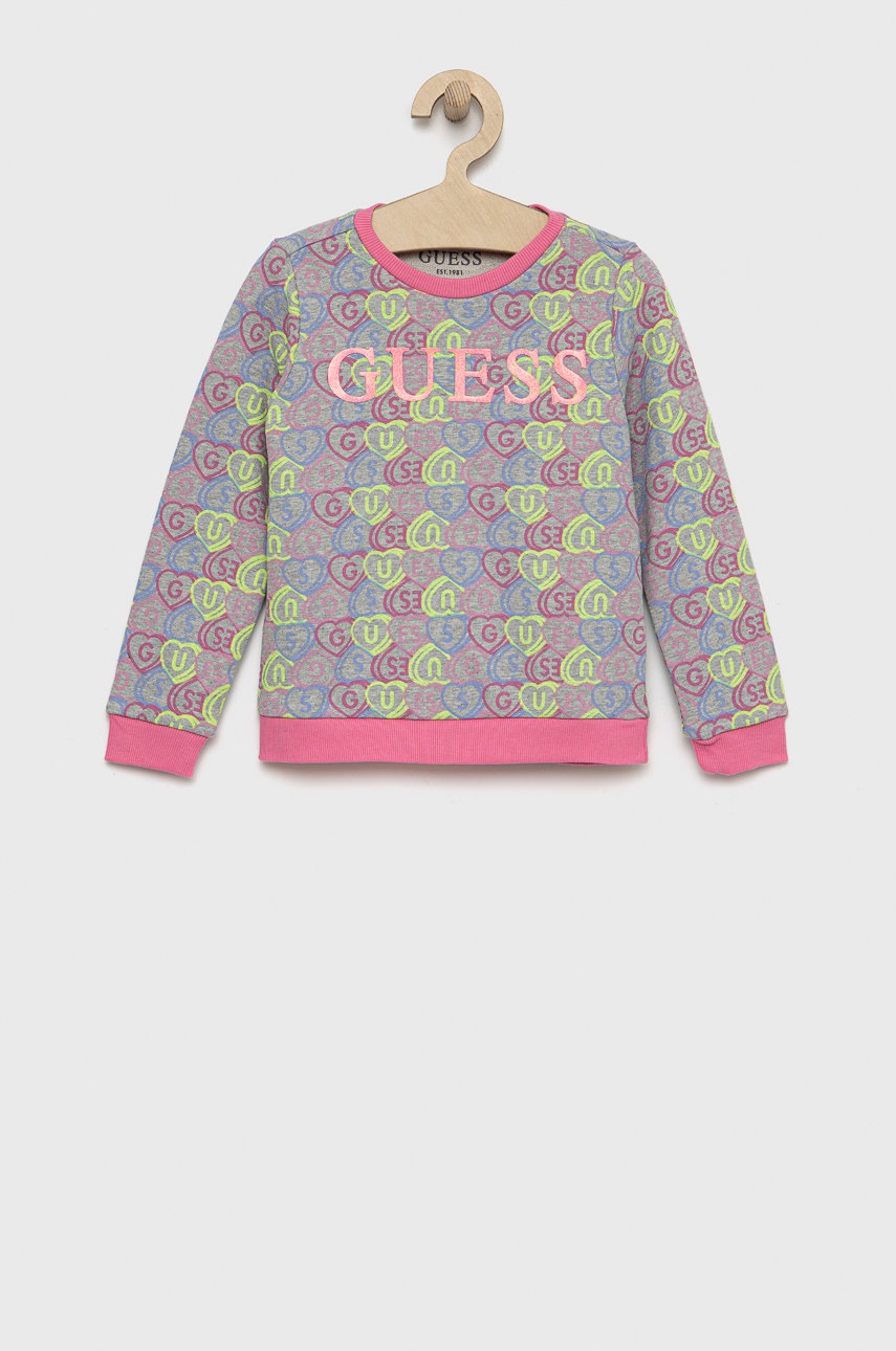 

Детски памучен суичър Guess в розово с апликация, Розов