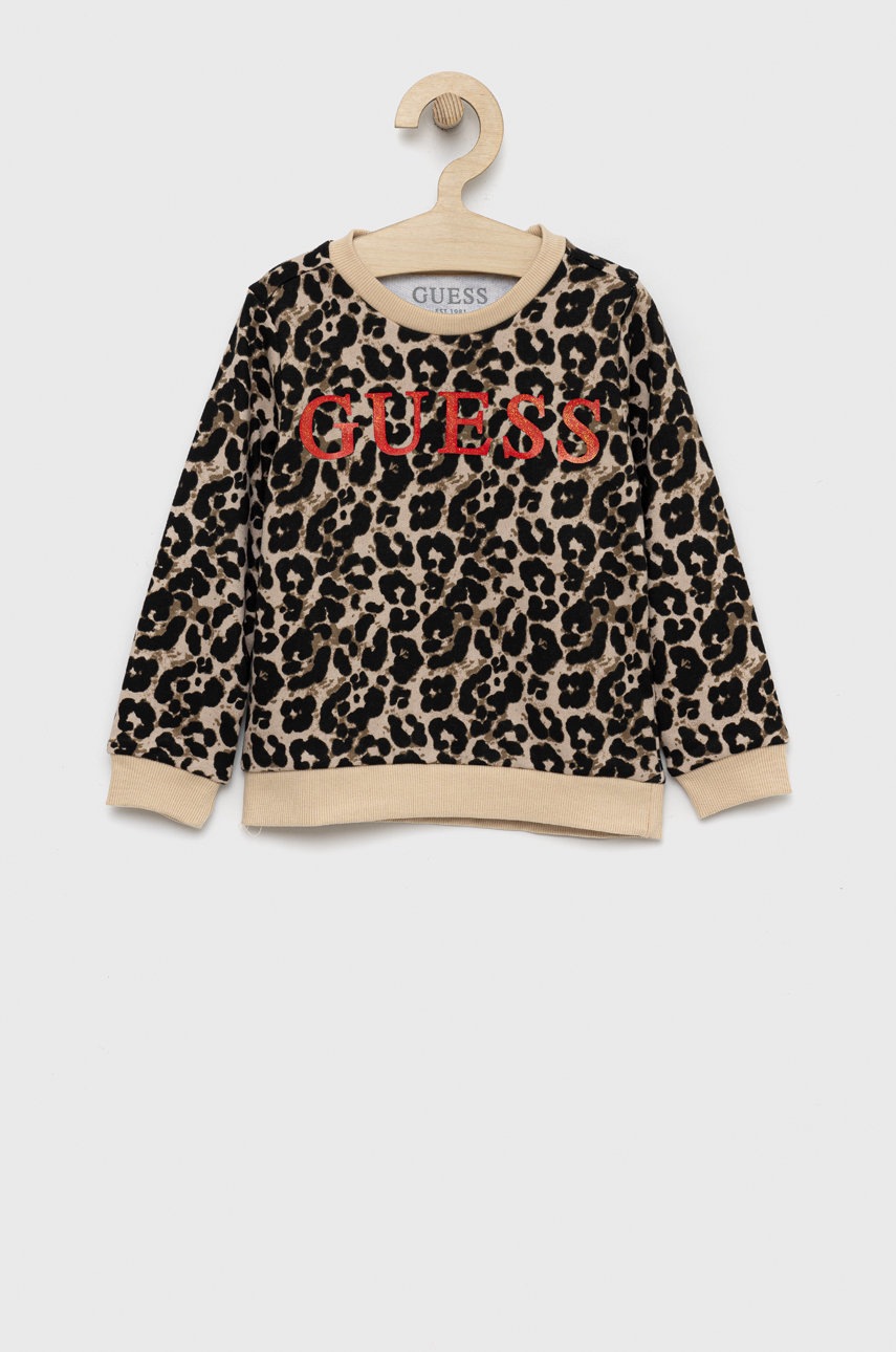 

Детски памучен суичър Guess в бежово с апликация, Бежов