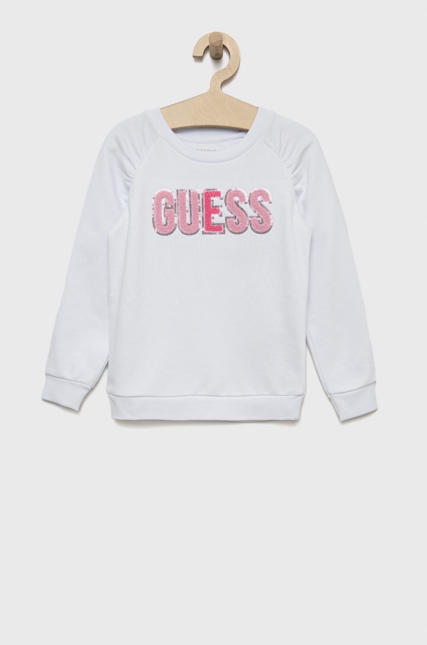

Детская хлопковая кофта Guess цвет белый с аппликацией