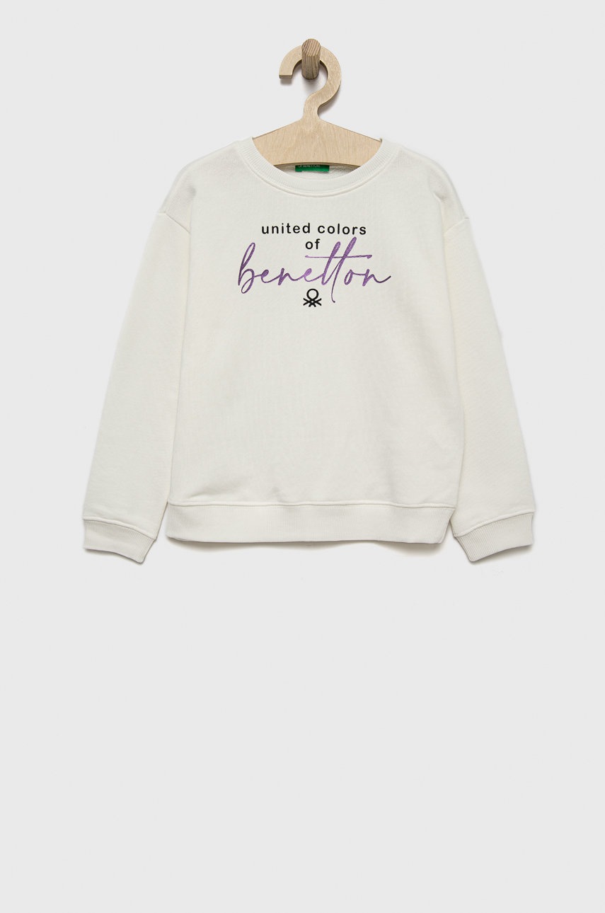 

Детски памучен суичър United Colors of Benetton в бяло с принт, Бял