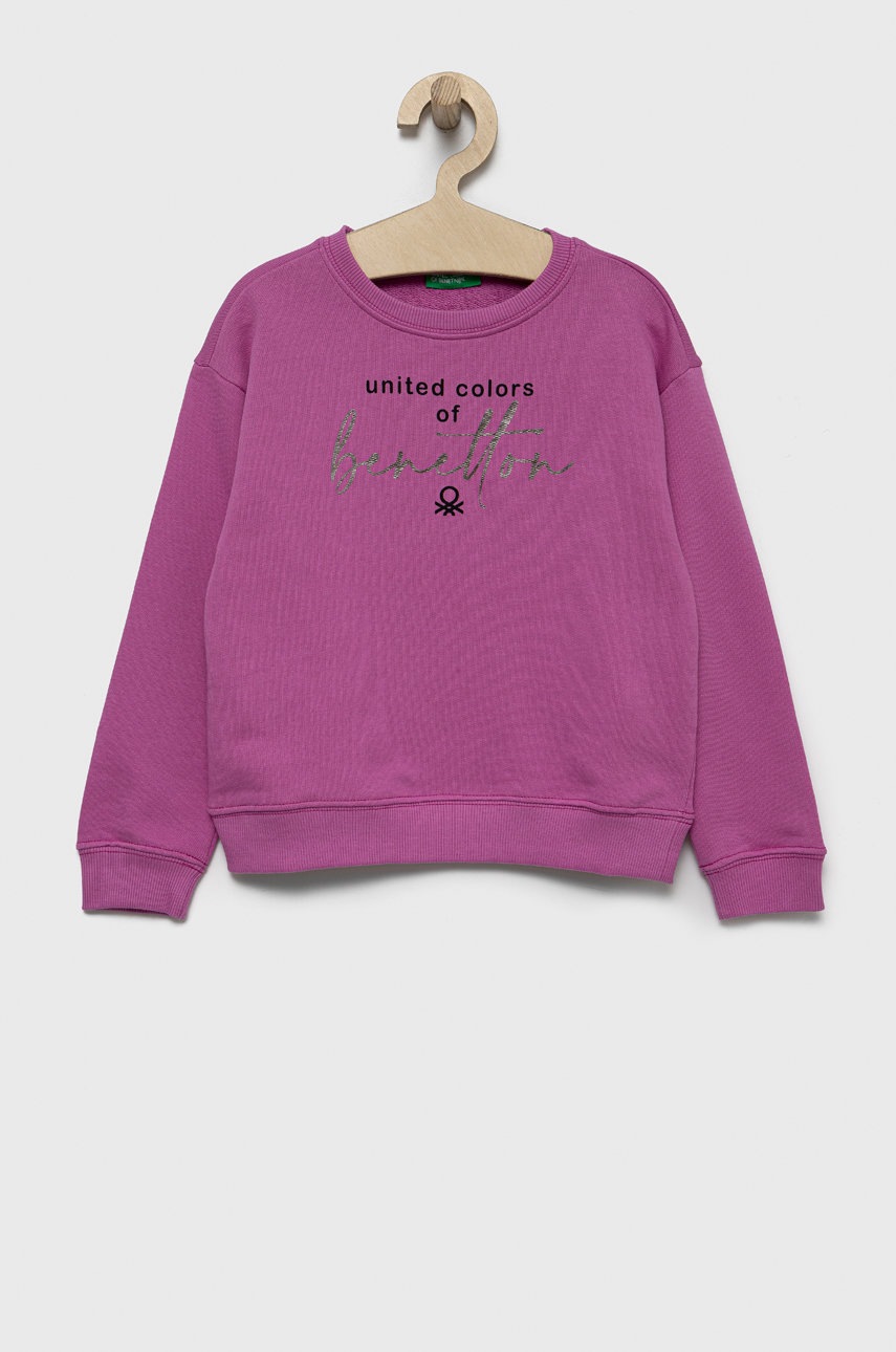 

Детски памучен суичър United Colors of Benetton в лилаво с принт, Виолетов