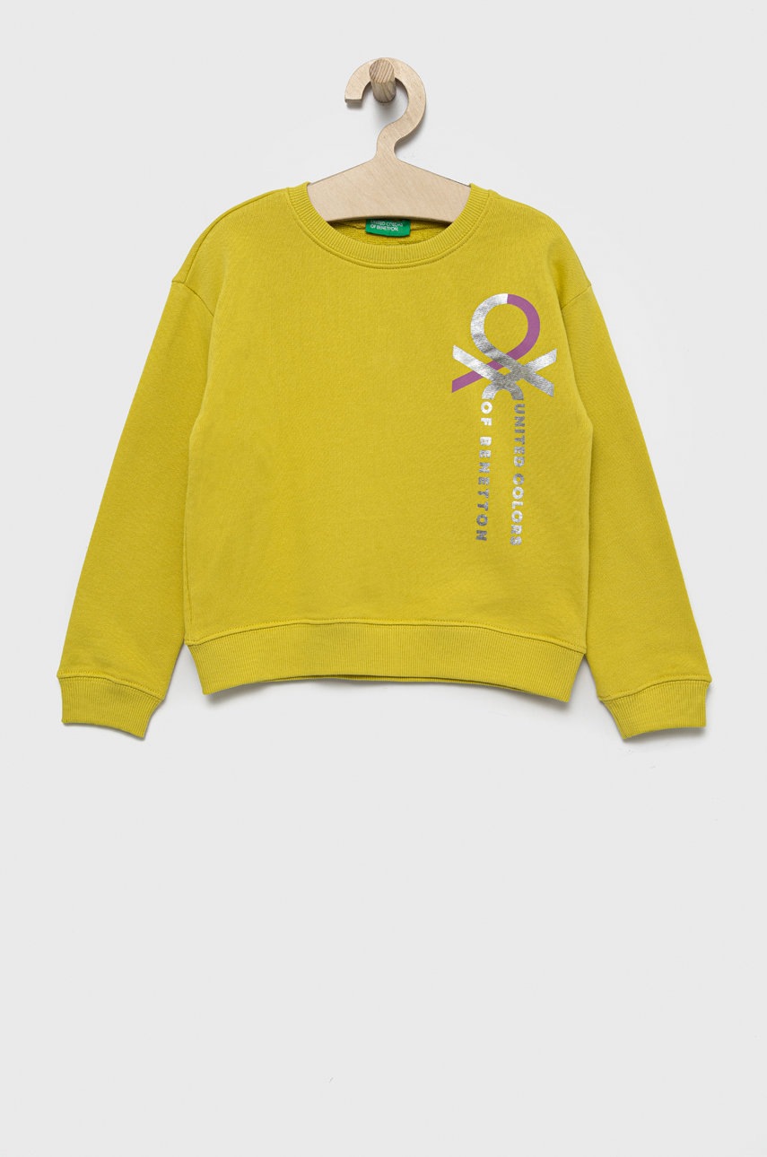 

Детски памучен суичър United Colors of Benetton в зелено с принт, Зелен