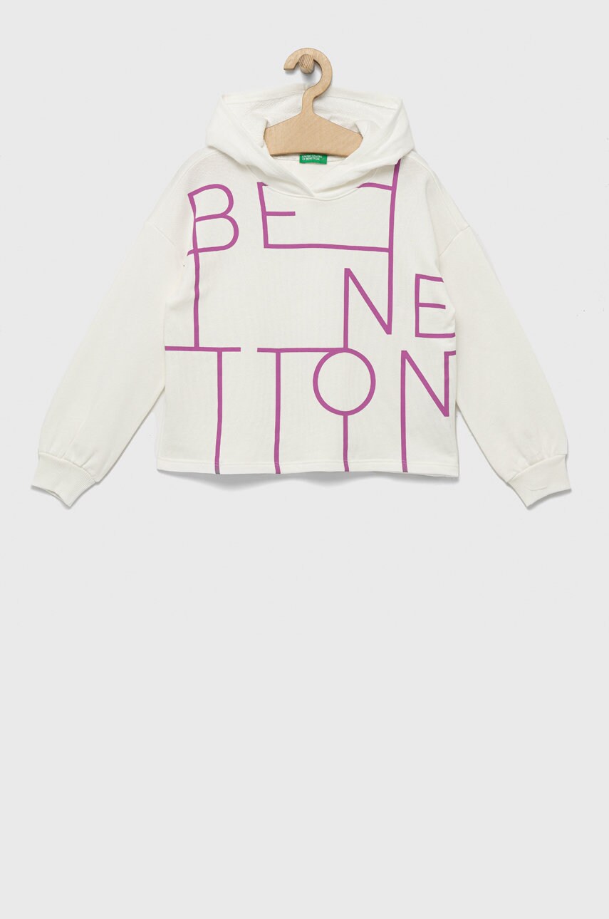 

Детски памучен суичър United Colors of Benetton в бяло с десен, Бял