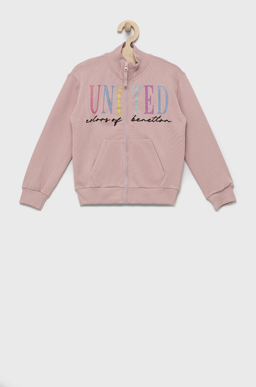 

Детски памучен суичър United Colors of Benetton в розово с десен, Розов