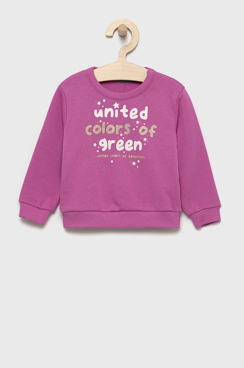 

Детски памучен суичър United Colors of Benetton в лилаво с принт, Виолетов