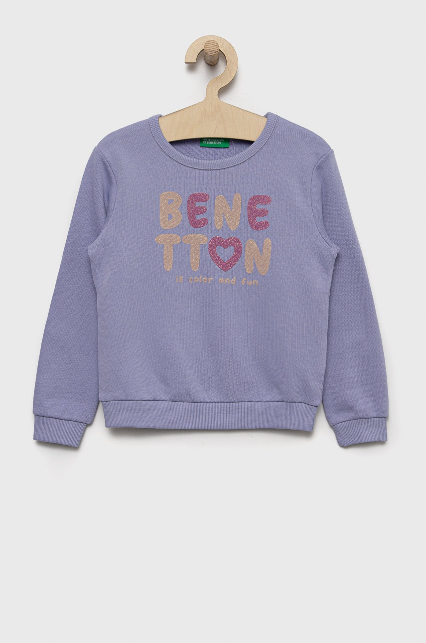 

Детски памучен суичър United Colors of Benetton в лилаво с принт, Виолетов
