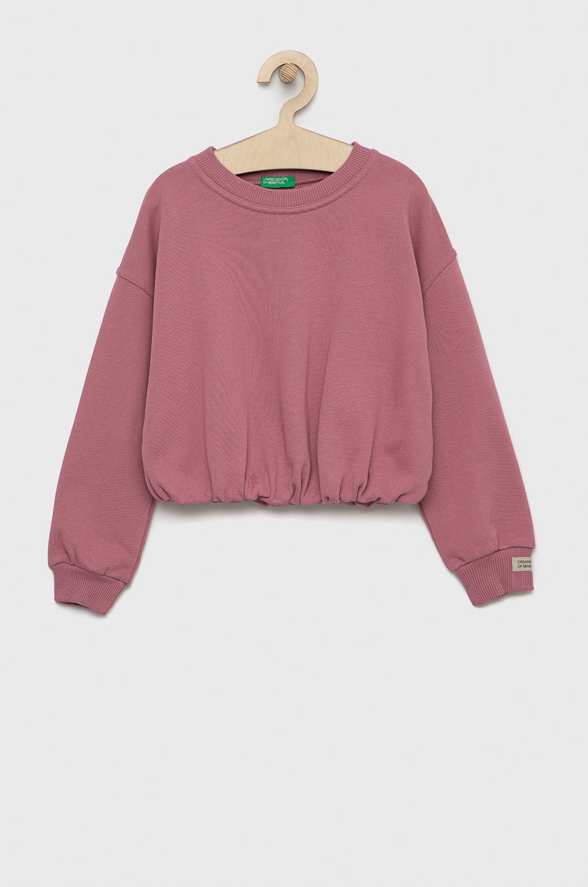 

Детски суичър United Colors of Benetton в розово с изчистен дизайн, Розов