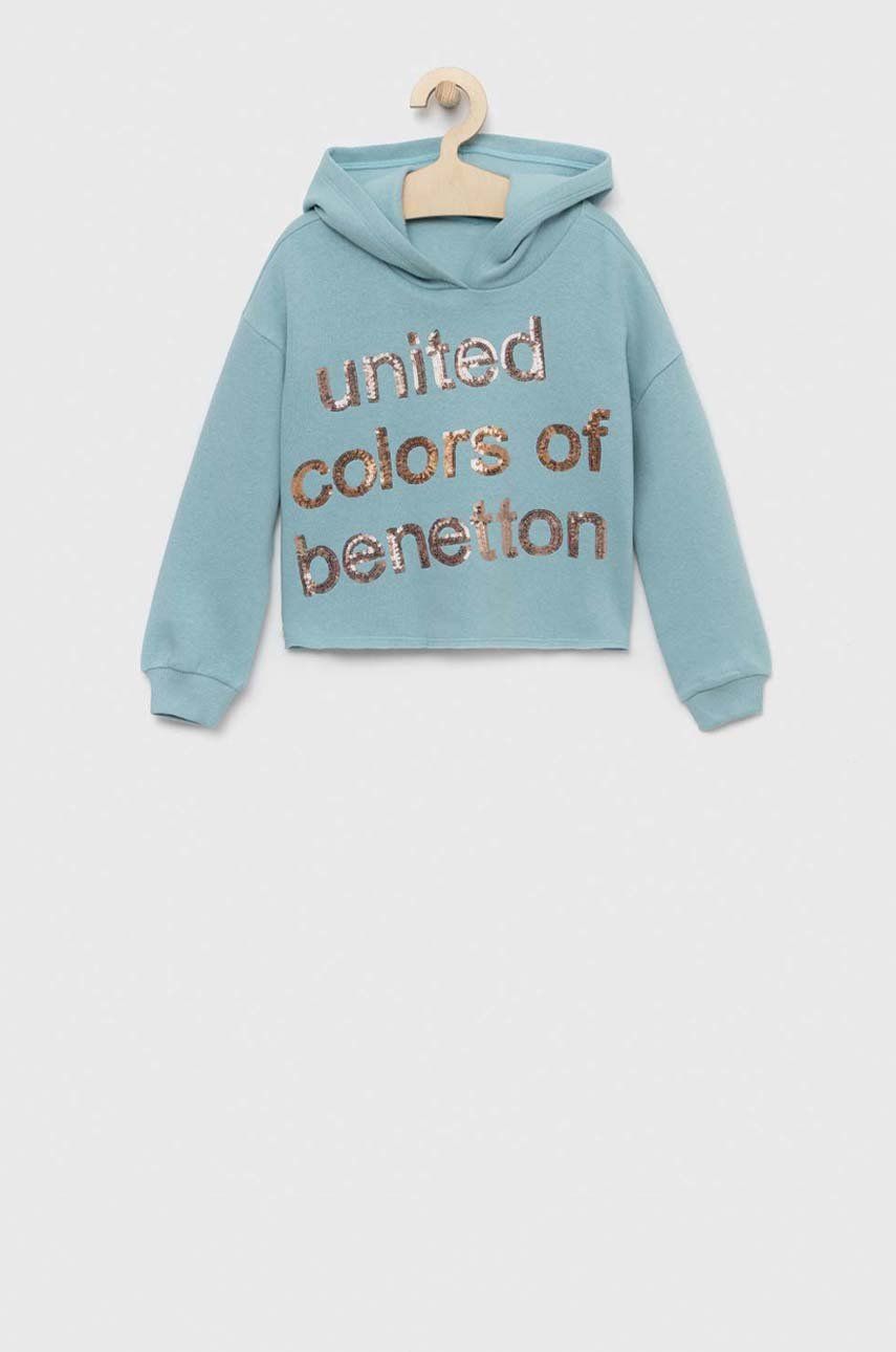 Dětská mikina United Colors of Benetton s kapucí, s aplikací - modrá -  60% Bavlna