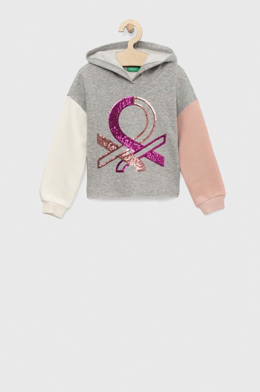 

Дитяча кофта United Colors of Benetton колір сірий з капюшоном з аплікацією