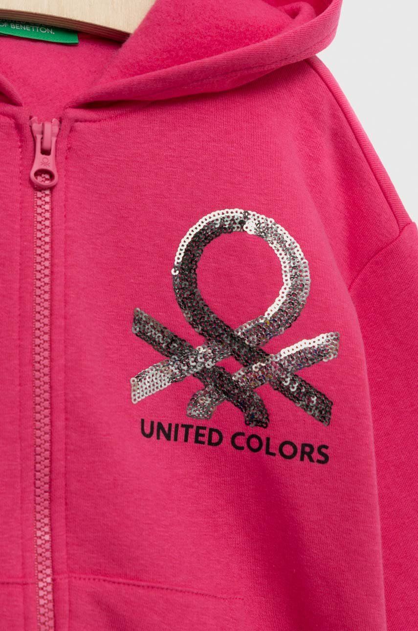 United Colors Of Benetton Bluza Copii Culoarea Roz, Cu Glugă, Cu Imprimeu