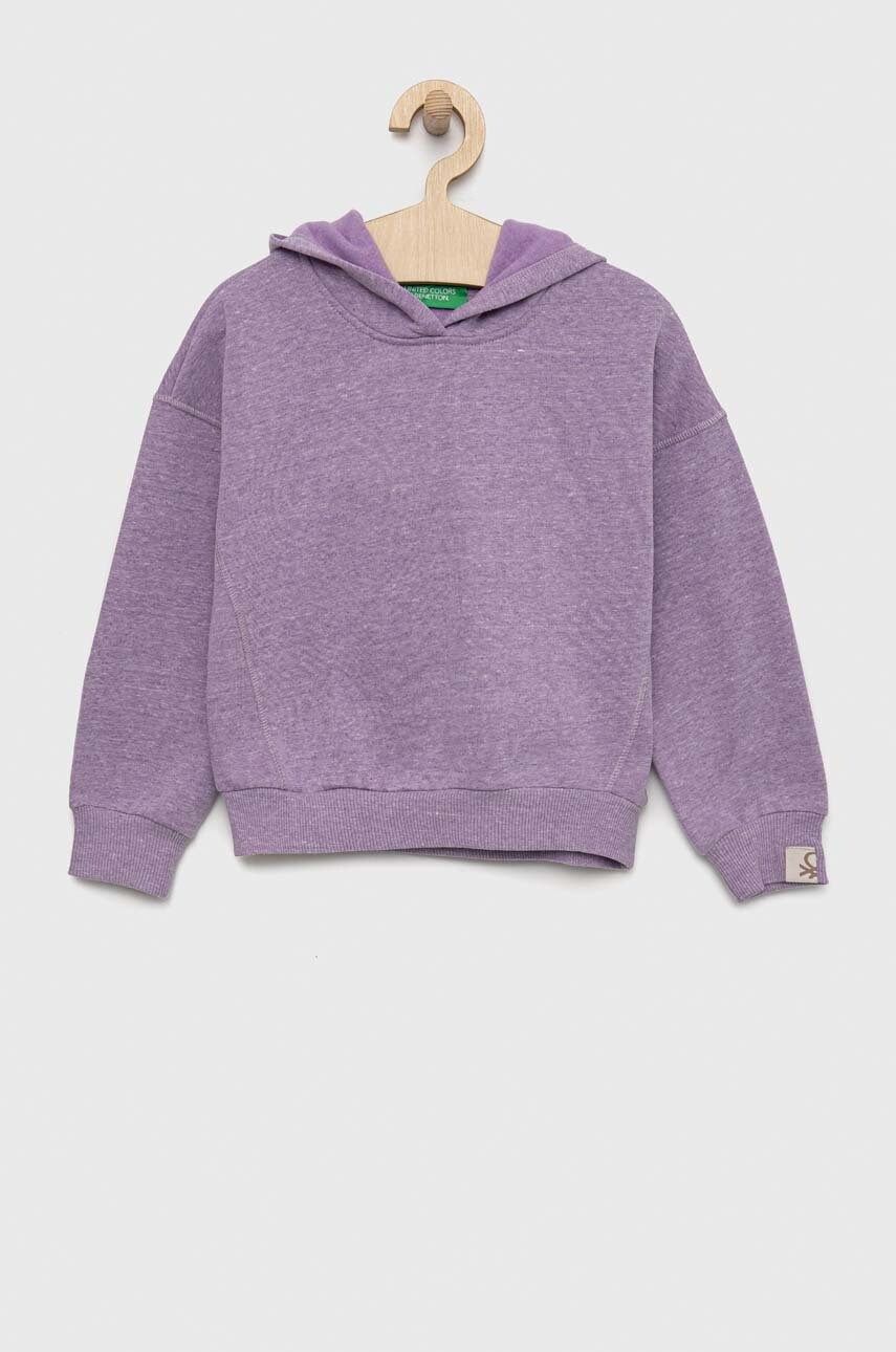 United colors of benetton bluza copii culoarea violet, cu glugă, melanj