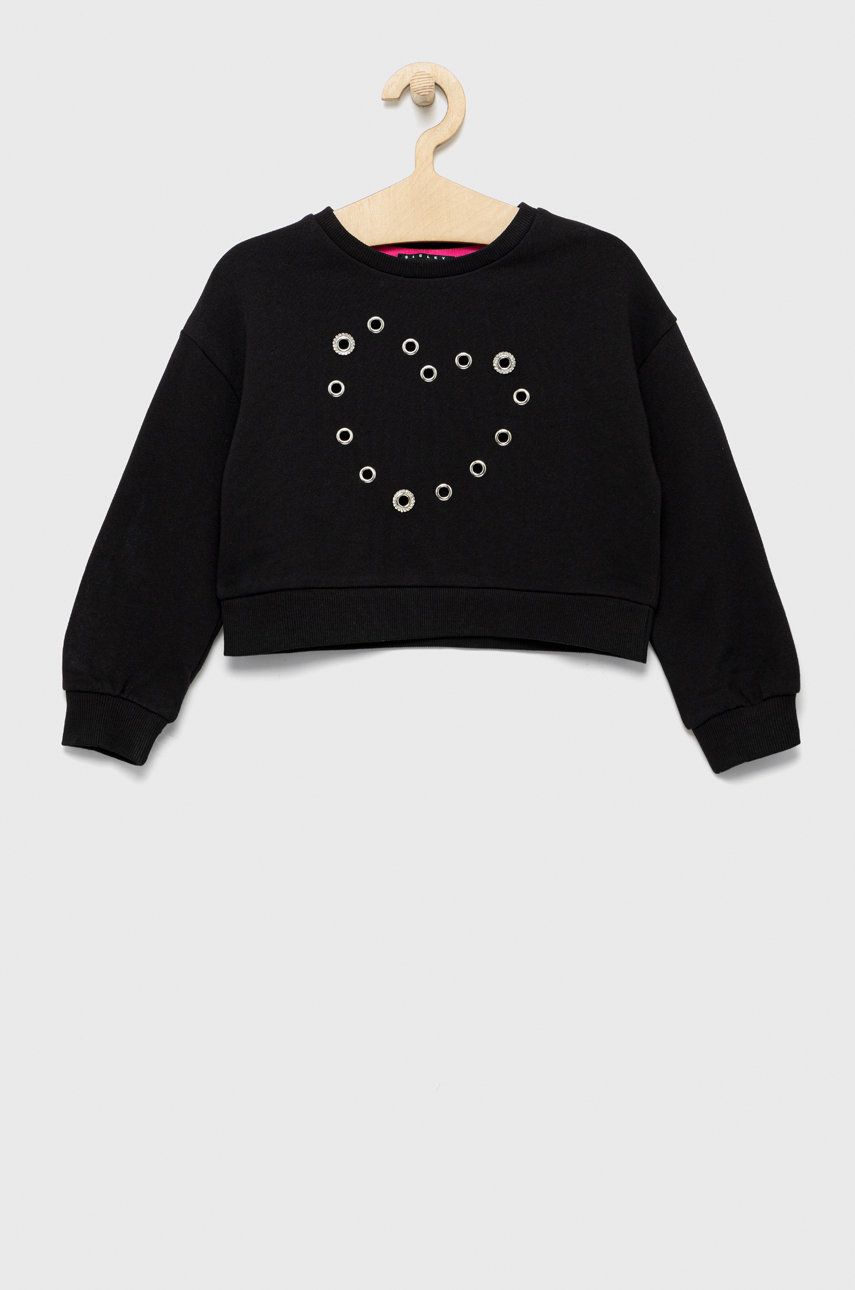 Sisley bluza bawełniana dziecięca kolor czarny z aplikacją