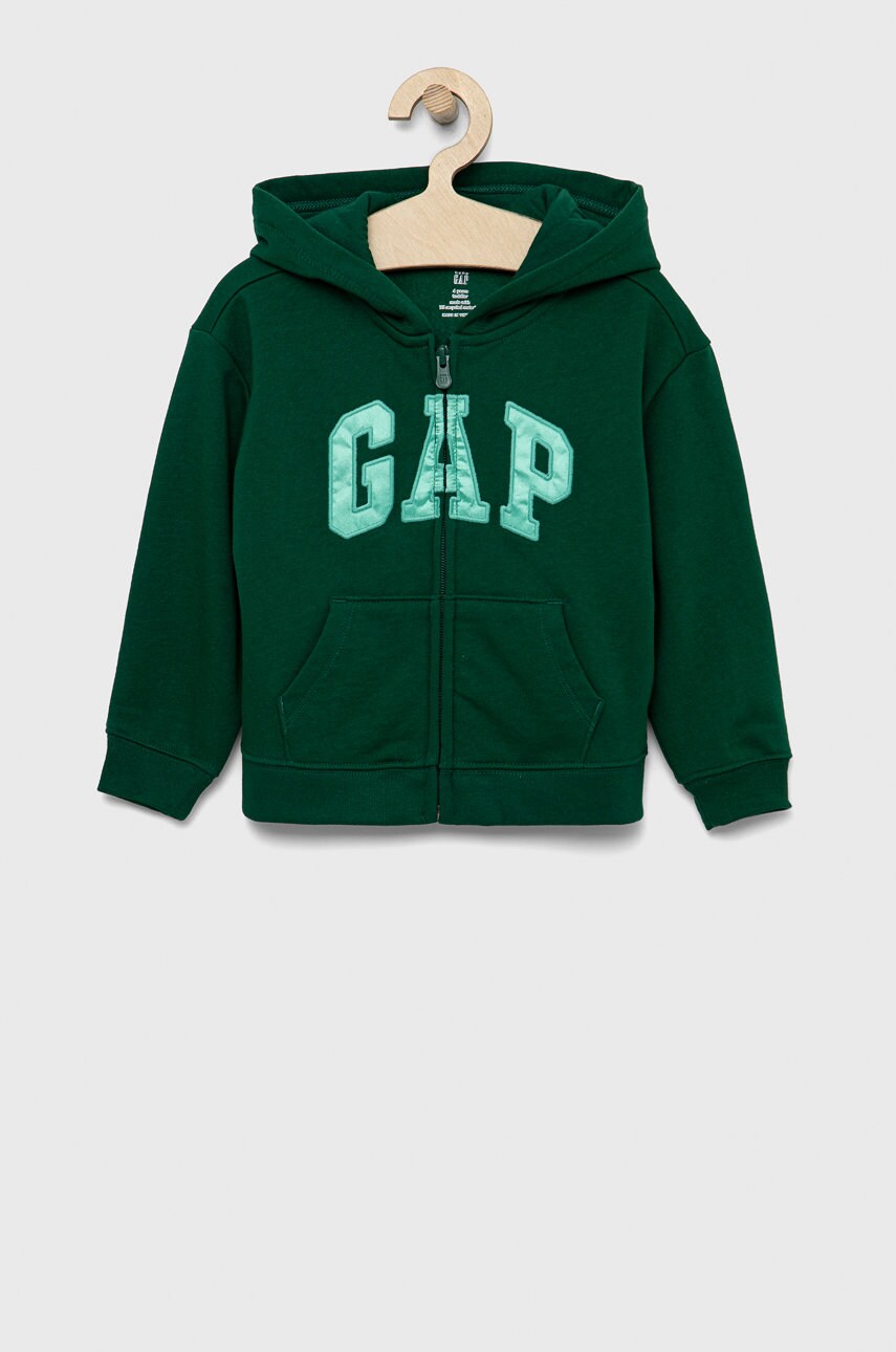 Gap bluza copii culoarea verde, cu glugă, cu imprimeu