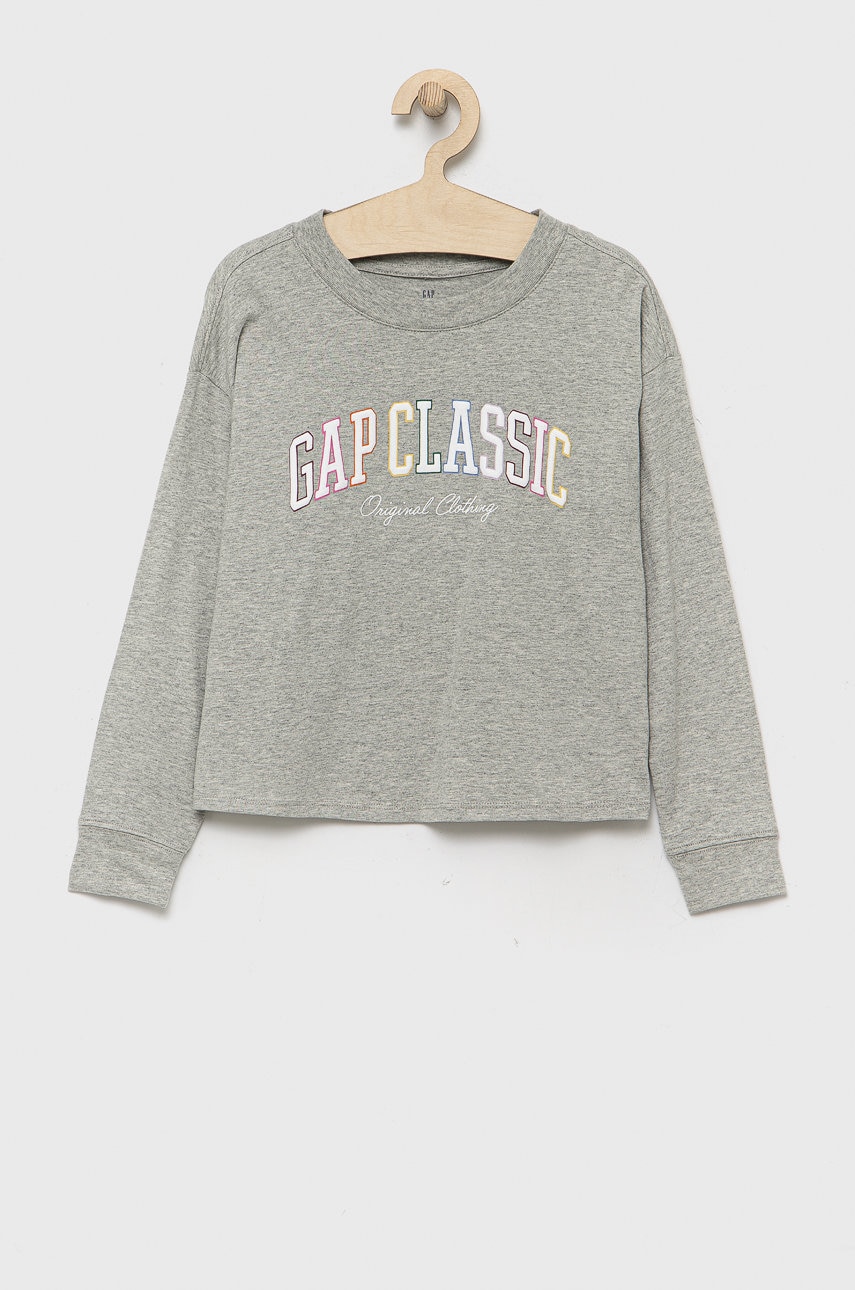 Gap longsleeve din bumbac pentru copii culoarea gri