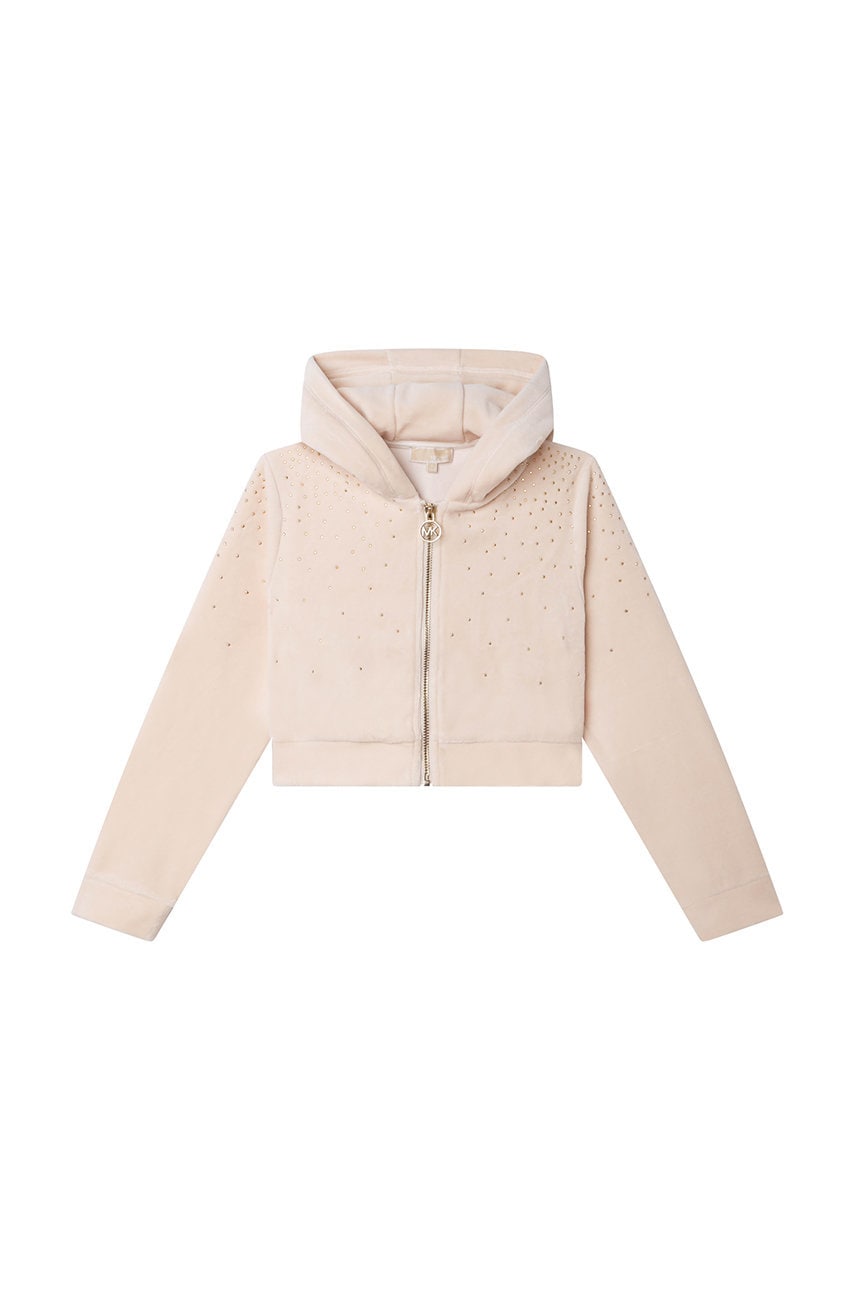 Дитяча кофта Michael Kors колір бежевий з капюшоном з аплікацією Дитяча кофта Michael Kors колір бежевий з капюшоном з аплікацією