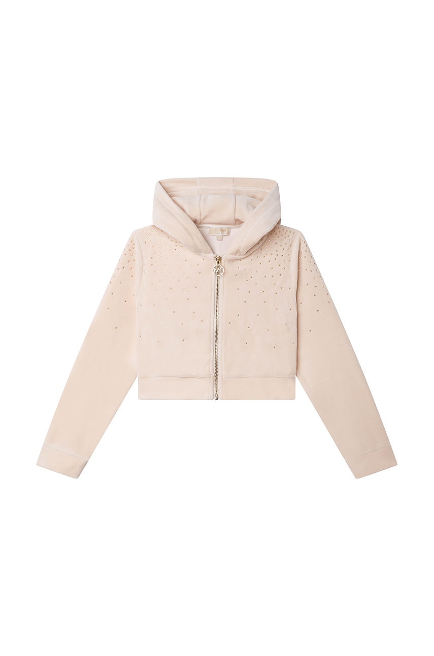 Дитяча кофта Michael Kors колір бежевий з капюшоном з аплікацією Дитяча кофта Michael Kors колір бежевий з капюшоном з аплікацією