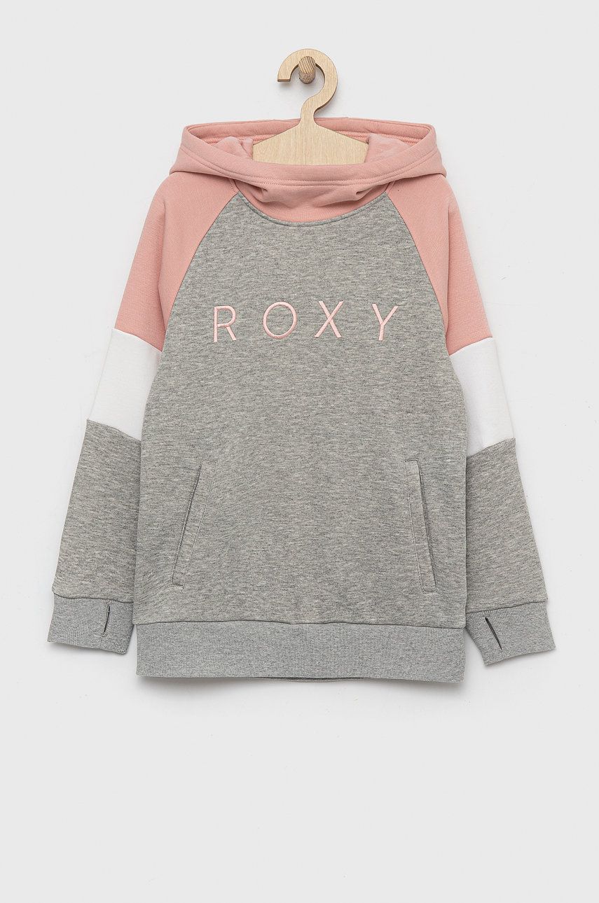 Roxy bluza copii culoarea gri, cu glugă, modelator