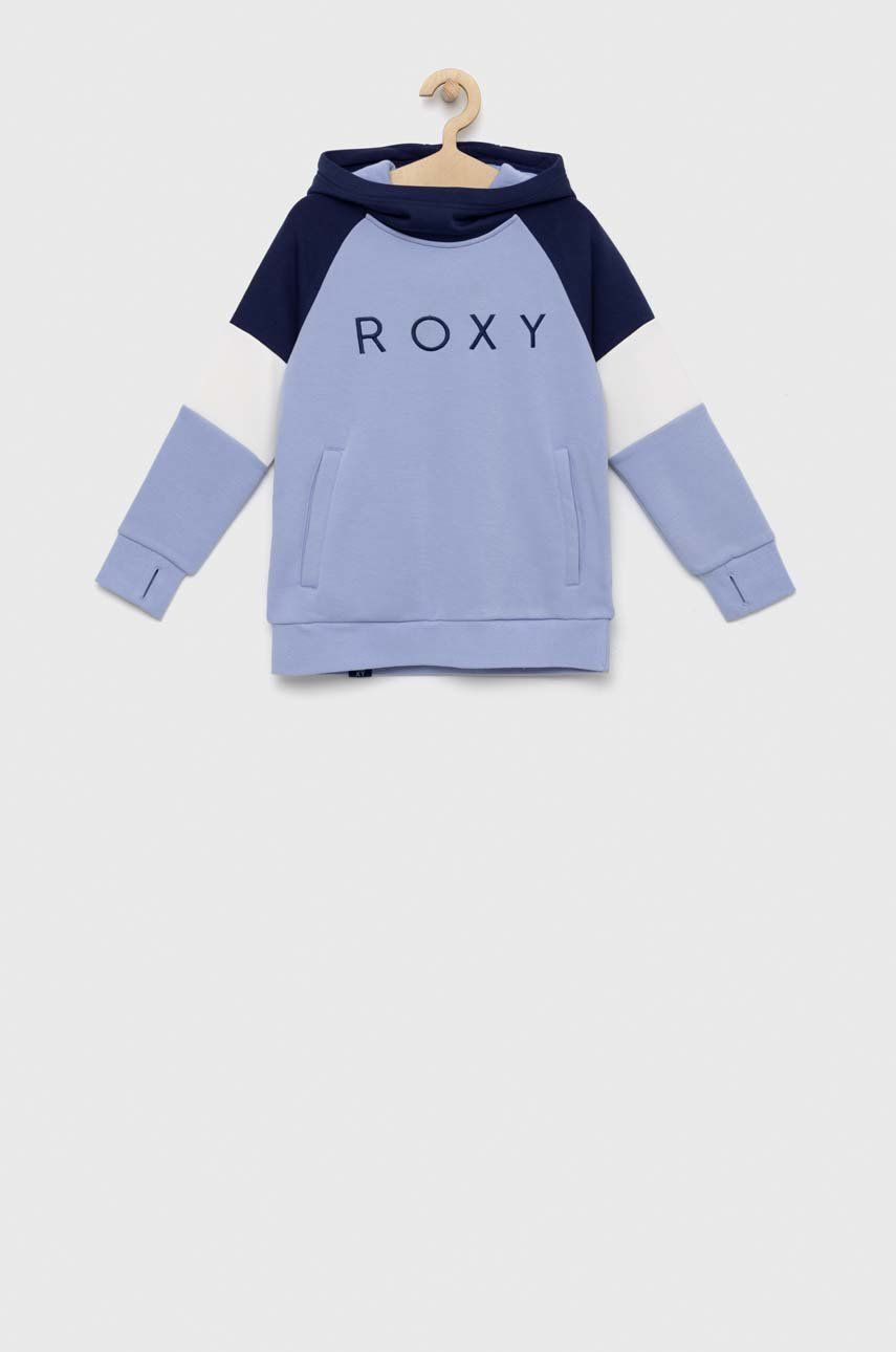 Dětská mikina Roxy fialová barva, s kapucí, vzorovaná - modrá -  84% Polyester