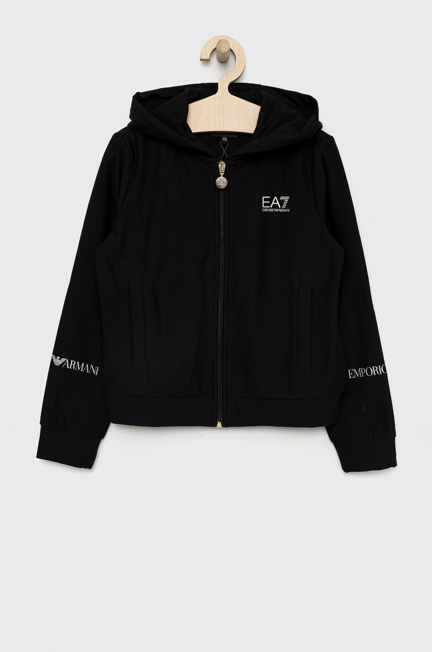 Ea7 emporio armani bluza copii culoarea negru, cu glugă, cu imprimeu