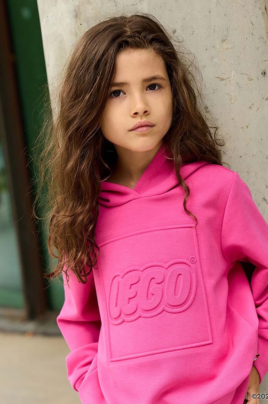 Lego Wear bluza copii culoarea roz, cu glugă, neted Lego Wear bluza copii culoarea roz, cu glugă, neted