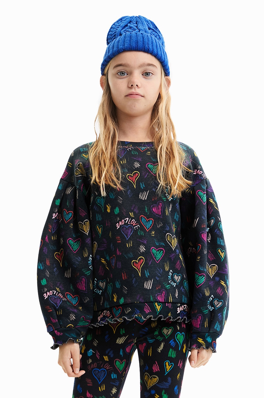 Desigual hanorac de bumbac pentru copii culoarea negru, cu imprimeu