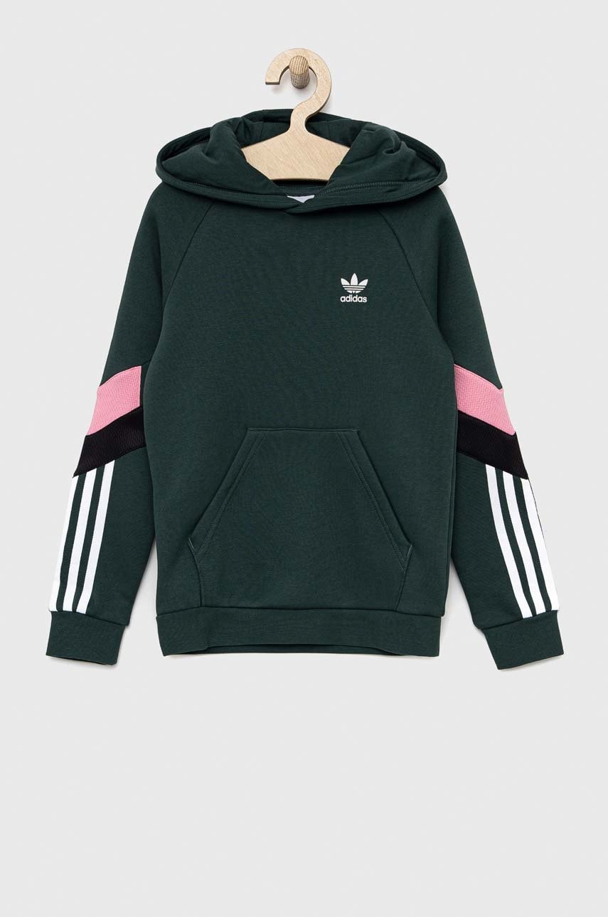 Levně Dětská mikina adidas Originals zelená barva, s kapucí, hladká